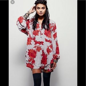 Free people floral print shirt dress sz M